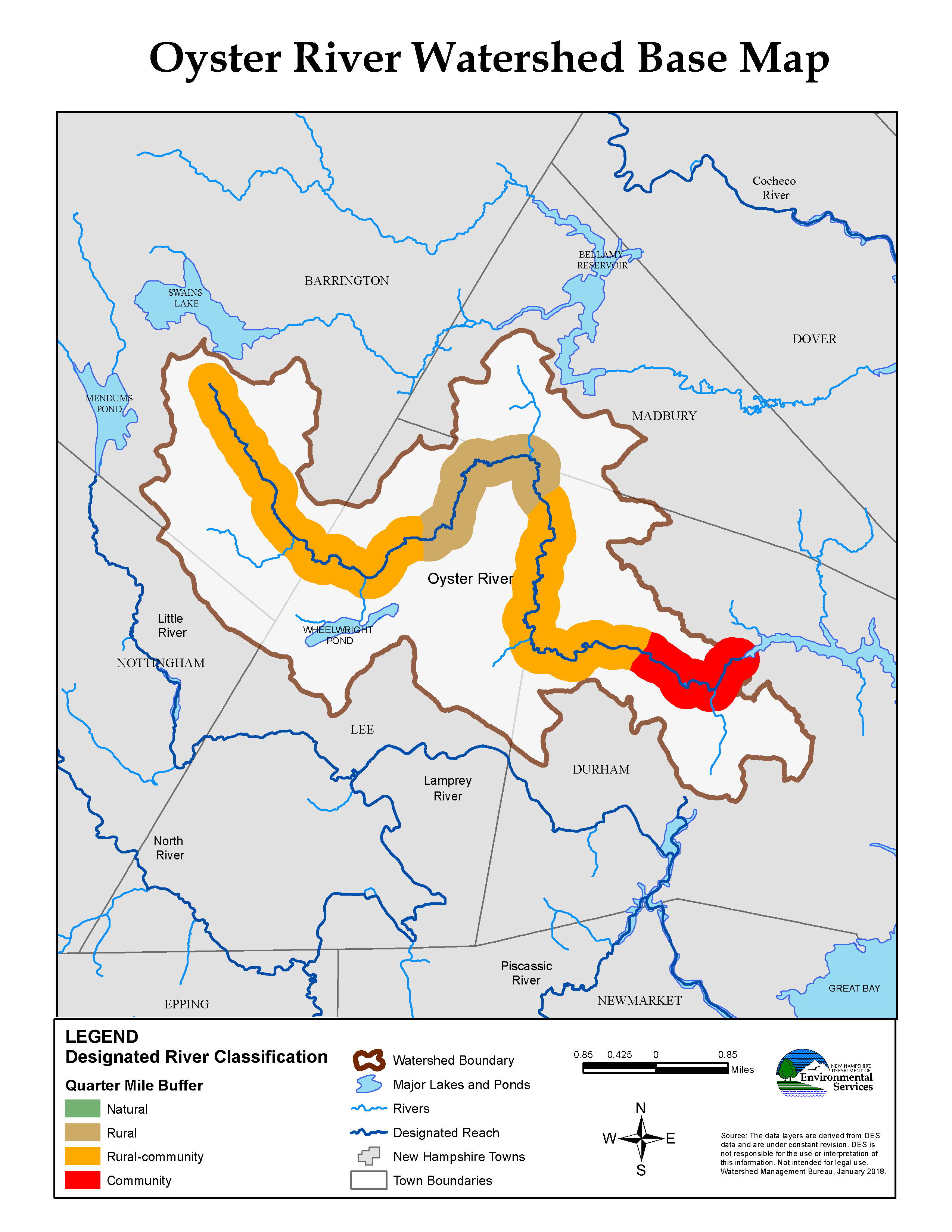 Click for a NH DES base map of the Oyster River, NH.